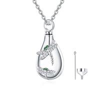 KINGWHYTE Dragonfly Ashes Necklace 925 Sterling Silver Urn Necklace for Ashes Animal Keepsake Cremation Jewelry Memory with Funnel Filler Kit