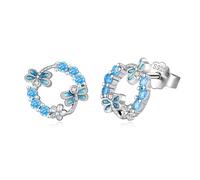 KINGWHYTE Dragonfly Earrings 925 Sterling Silver Flower Animal Earring Blue Cubic Zirconia Stud Earrings Jewellery Dragonfly Gifts for Women Girls