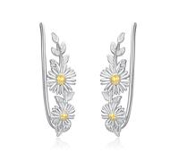 KINGWHYTE Ear Climbers Earrings for Women 925 Sterling Silver Daisy Earrings Hypoallergenic Crawler Cuff Earrings Birthday Christmas Jewelry Gifts for Wife Mom Her