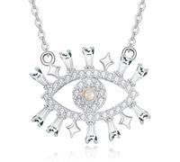 KINGWHYTE Evil Eye Necklace 925 Sterling Silver Turkish Protect Opal Evil Eye Pendant Necklace Rhinestone CZ Necklace Amulet Lucky Talisman Jewelry for Women and Girls