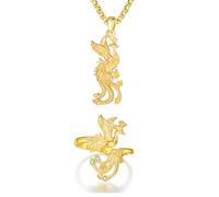KINGWHYTE Gold Phoenix Jewelry 925 Sterling Silver Nirvana Phoenix Pendant Necklace Adjustable Animal Ring New Beginnings Inspirational Gifts for Women Ladies