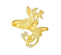 KINGWHYTE Gold Phoenix Ring 925 Sterling Silver Adjustable Animal Ring With Zirconia Nirvana Phoenix Jewellery Feather Rings for Women Bird Jewelry Gift Christmas Birthday
