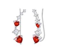 KINGWHYTE Heart Climber Earrings For Women 925 Sterling Silver July Birthstone Earrings Ruby Earring Red Crystal Jewellery July Birthday Gifts
