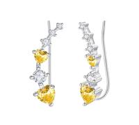 KINGWHYTE Heart Climber Earrings For Women 925 Sterling Silver November Birthstone Earrings Topaz Earring Yellow Crystal Jewellery November Birthday Gifts