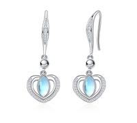 KINGWHYTE Heart Teardrop Moonstone Drop Earrings 925 Sterling Silver Heart Hook Dangle Earrings Jewellery Gifts for Women