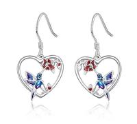 KINGWHYTE Hummingbird Earrings 925 Sterling Silver Heart Earrings Hummingbird Flower Dangle Earrings Cute Animal Jewellry Birthday Christmas Gifts for Women Girls