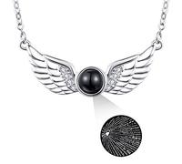 KINGWHYTE I Love You Necklace 100 Language 925 Sterling Silver Love Memories Clavicle Necklace Angle Wing for Women Girls Valentines gifts for her - 18" + 2" Silver Chain