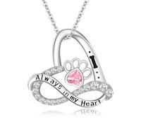 KINGWHYTE Infinity Heart Necklaces for Women 925 Sterling Silver Dog Paw Print Necklace Engraved Always in My Heart Pendant Jewellery Dog Gifts for Women