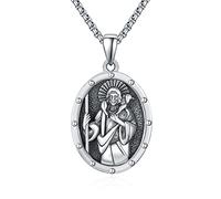 KINGWHYTE Jesus Necklace 925 Sterling Silver Jesus Pendant Catholic Amulet Jewellery Religious Gifts for Men with Stainless Steel Pearl Chain 22+2inch(60cm)