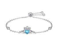 KINGWHYTE March Birthstone Claddagh Bracelet 925 Sterling Silver for Women