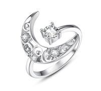 KINGWHYTE Moon Ring 925 Sterling Silver Crescent Moon Ring for Women Cubic Zirconia Celtic Rings Celestial Jewellery Gift for Girls Mom Grandmother Girlfriend