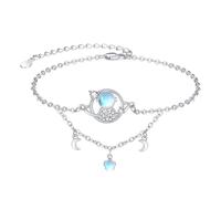 KINGWHYTE Moonstone Astronaut Bracelet 925 Sterling Silver Planet Bracelet with Star and Moon Charm Moonstone Jewelry Birthday Gift for Women Ladies Girl