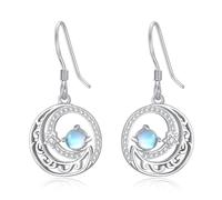KINGWHYTE Moonstone Crescent Moon Earrings for Women 925 Sterling Silver Celtic Moon Star Earrings Moonstone Jewellery Birthday Gifts for Girl Mother Daughter Sister