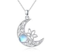 KINGWHYTE Moonstone Moon Necklace 925 Sterling Silver Celtic Lotus Necklace Moonstone Jewellery Moon Gifts For Women Girls Ladies
