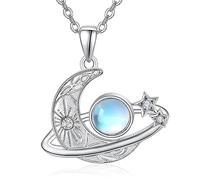 KINGWHYTE Moonstone Necklace for Women Moon Necklace 925 Sterling Silver Sun and Moon Necklace Planet Pendant Star Necklace Milky Way Jewellery Gifts for Women Girl Friends