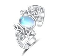 KINGWHYTE Moonstone Ring Sterling Silver Celtic Knot Adjustable Open Ring Celtic Jewellery Gifts for Women Wife Girlfriend Sister Friends