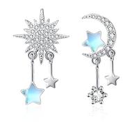 KINGWHYTE Moonstone Star Earrings 925 Sterling Silver Sun and Moon Earrings Astronaut Planet Milky Way Galaxy Jewellery Gifts for Women Girl Friends