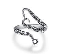 KINGWHYTE Octopus Ring 925 Sterling Silver Adjustable Opening Ring Retro Tentacles Black Vintage for Mens Women