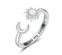 KINGWHYTE Opal Ring 925 Sterling Silver Sun and Moon Rings For Women You Are My Sunshine Open Rings Opal Jewellery Gifts For Ladies Women Teen Girls