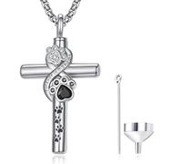 KINGWHYTE Paw Print Urn Necklaces for Ashes for Women 925 Sterling Silver Infinity Cross Cremation Pendant for Women Memorial Jewellery Forever in My Heart Ashes Keepsake