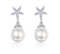KINGWHYTE Pearl Earrings 925 Sterling Silver Starfish Stud Earrings with Cubic Zirconia Freshwater Pearl Drop Dangle Earrings Jewellry Gifts for Women