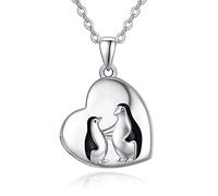 KINGWHYTE Penguin Locket Necklace 925 Sterling Silver Locket Pendant That Holds Pictures Memory Birthday Christmas Jewellery Gifts for Women Mum
