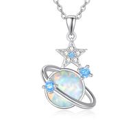 KINGWHYTE Planet Necklace 925 Sterling Silver White Opal Pendant Celestial Star Jewellery Birthday Gifts For Women