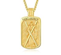 KINGWHYTE Saint Andrew Necklace 925 Sterling Sliver Catholic Jewellery Amulet Jewellery Religious Gifts Andrew Pendant for Men with Stainless Steel Pearl Chain 22+2inch((Plated Gold)