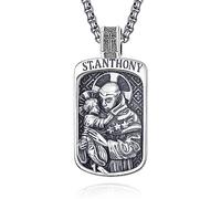 KINGWHYTE Saint Anthony Necklace 925 Sterling Sliver Catholic Jewellery Amulet Jewellery Religious Gifts Anthony Pendant for Men with Stainless Steel Pearl Chain 22+2inch(60cm)