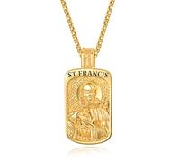 KINGWHYTE Saint Francis Necklace 925 Sterling Sliver Catholic Jewellery Amulet Jewellery Religious Gifts Jesus Pendant for Men with Stainless Steel Pearl Chain 22+2inch(Plated Gold)