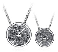 KINGWHYTE Saints Christopher/Saint Michael/Virgin Mary/St. Benedict Necklace S925 Sterling Silver Pendant Protect Us for Women Men With Stainless Steel Chain 55cm