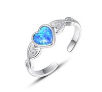 KINGWHYTE Silver Celtic Knot Open Ring for Women 925 Sterling Silver Blue Opal Heart Rings for Women Heart Adjustable Wedding Engagement Promise Ring for Wife Fiancée