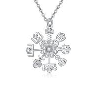 KINGWHYTE Snowflake Necklace 925 Sterling Silver Frozen Snowflakes Pendant Birthstone Necklace Viking Jewellery Christmas Gifts for Women Men(April)