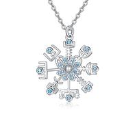 KINGWHYTE Snowflake Necklace 925 Sterling Silver Frozen Snowflakes Pendant Birthstone Necklace Viking Jewellery Christmas Gifts for Women Men(December)