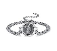KINGWHYTE St Christopher Bracelet S925 Sterling Silver Men Adjustable Amulet Bracelet Saint Christopher Medallion Protective Women Bracelet Religious Protection Jewellery Gift for Father Son