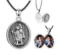 KINGWHYTE St Christopher Locket Necklace 925 Sterling Silver Photo Lockets that Hold Picture Protect Us Jewellery Gifts for Men Women