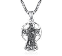 KINGWHYTE St. Christopher Necklaces for Men 925 Sterling Silver Saint Christopher Celtic Cross Pendant Necklace Protection Catholic Jewelry Gifts for Men Women