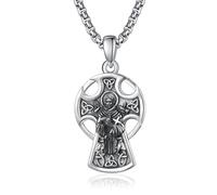 KINGWHYTE St. Francis Cross Necklace 925 Sterling Silver for Men & Women