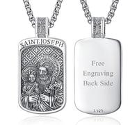 KINGWHYTE St Joseph for Men 925 Sterling Silver Catholic Pendant Amulet Necklace Religious Jewellery Gifts for Men Women(Engraved)