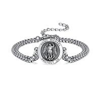 KINGWHYTE St Michael Bracelet S925 Sterling Silver Adjustable for Men