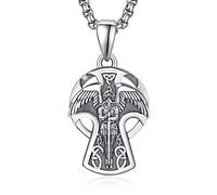 KINGWHYTE St Michael Necklace 925 Sterling Silver Saint Michael Archangel Pendant Necklace Celtic Cross Necklaces Mens Protective Pendant with 22"+2" Rolo Chain