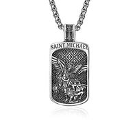 KINGWHYTE St. Michael Necklace 925 Sterling Sliver Catholic Jewellery Amulet Jewellery Religious Gifts St Michael Pendant for Men with Stainless Steel Pearl Chain 22+2inch(60cm)