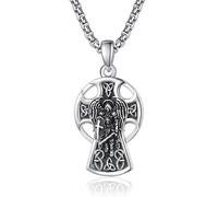 KINGWHYTE St. Michael Necklace for Men Women 925 Sterling Silver Celtic Cross Necklace Protection Catholic Jewelry Gifts for Men Women
