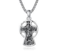 KINGWHYTE St. Michael Necklaces for Men 925 Sterling Silver Saint Michael Celtic Cross Pendant Necklace Protection Catholic Jewelry Gifts for Men Women