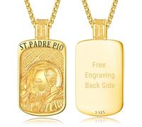 KINGWHYTE St Padre Pio for Men 925 Sterling Silver Catholic Pendant Amulet Necklace Religious Jewellery Gifts for Men Women((Plated Gold Engraved)