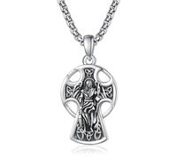 KINGWHYTE St. Raphael Necklace for Men Women 925 Sterling Silver Celtic Cross Necklace Protection Catholic Jewelry Gifts for Men Women