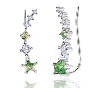 KINGWHYTE Star Earrings 925 Sterling Silver Moss Agate Gemstone Climber Earrings for Women Ear Crawler Earring Jewellery Gifts for Women Girls Ladies
