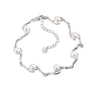 KINGWHYTE Sterling Silver Pearl Bracelet for Women 925 Sterling Silver Adjustable Bracelet Jewelry Anniversary Birthday Christmas Gifts for Girls Wife
