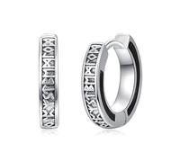 KINGWHYTE Unisex Hoop Earrings 925 Sterling Silver Viking Rune Black Earrings Sleeper Earring Birthday Gifts for Men Women(Black Onyx)