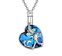 KINGWHYTE Urn Necklace for Ashes Sterling Silver Dolphins Cremation Urn Necklace Ash Jewellery Keepsake for Mum Dad Women with Fill Kit